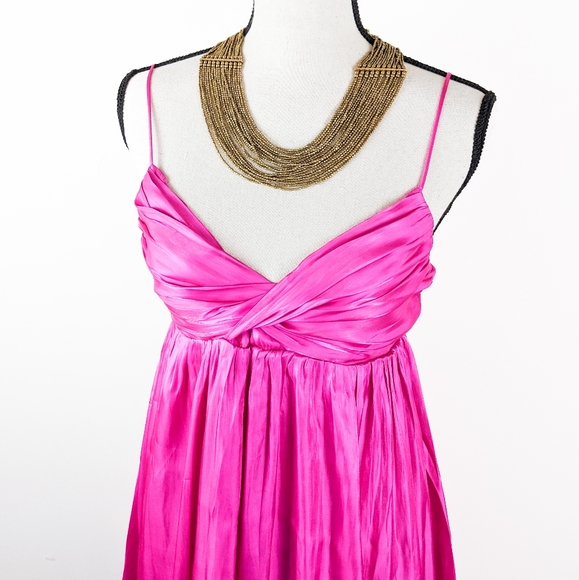 NWT Storia Fuchsia Empire Waist Satin Crepe Gown, Size Small - Picture 2 of 5